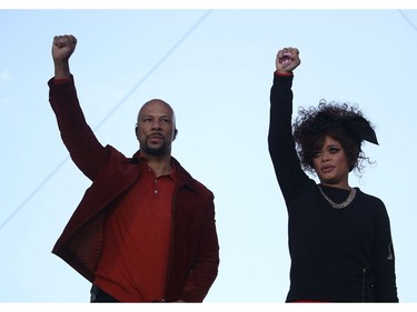 Common and Andra Day perform "Stand Up For Something" during the March for Our Lives rally on March 24, 2018 in Washington, DC. More than 800 March for Our Lives events, organized by survivors of the Parkland, Florida school shooting on February 14 that left 17 dead, are taking place around the world to call for legislative action to address school safety and gun violence.