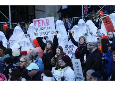 Thousands of people, many of them students, march against gun violence in Manhattan during the March for Our Lives rally on March 24, 2018 in New York City. More than 800 March for Our Lives events, organized by survivors of the Parkland, Florida school shooting on February 14 that left 17 dead, are taking place around the world to call for legislative action to address school safety and gun violence.