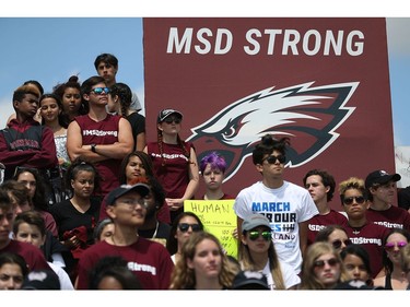 Marjory Stoneman Douglas High School students participate in the March For Our Lives event at Pine Trails Park before walking to the high school on March 24, 2018 in Parkland, Florida. The event was one of many scheduled around the United States calling for gun control after a gunman killed 17 people on February 14 at the high school.