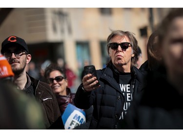 Sir Paul McCartney attends the March For Our Lives just north of Columbus Circle, March 24, 2018 in New York City. Thousands of demonstrators, including students, teachers and parents are gathering in Washington, New York City and other cities across the country for an anti-gun violence rally organized by survivors of the Marjory Stoneman Douglas High School school shooting on February 14 that left 17 dead. More than 800 related events are taking place around the world to call for legislative action to address school safety and gun violence.