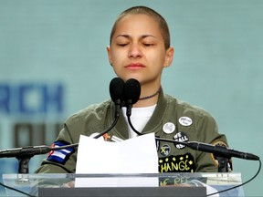 Tears roll down the face of Marjory Stoneman Douglas High School student Emma Gonzalez as she observes six minutes and 20 seconds of silence while addressing the March for Our Lives rally on March 24, 2018 in Washington, D.C.   (Chip Somodevilla/Getty Images)