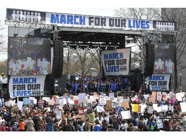 Actress Jennifer Hudson performs during the March for Our Lives Rally in Washington, DC on March 24, 2018.  Galvanized by a massacre at a Florida high school, hundreds of thousands of Americans are expected to take to the streets in cities across the United States on Saturday in the biggest protest for gun control in a generation.