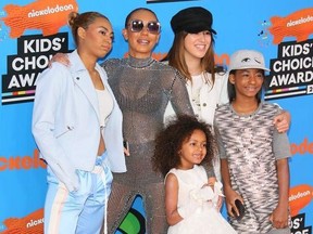 Mel B (2L) attends the 31st Annual Nickelodeon Kids' Choice Awards with Phoenix Gulzar, 19, Giselle Belafonte, 13, Angel Murphy Brown, 10, and Madison Brown, 6, on  March 24, 2018 at the Forum in Inglewood, California.