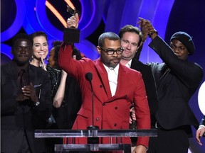 Jordan Peele accepts the award for best feature for "Get Out" at the 33rd Film Independent Spirit Awards on Saturday, March 3, 2018, in Santa Monica, Calif.