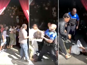 A video shows one cop throwing a woman to the ground after a bar fight in West Palm Beach, Fla. (Jeano Junior/Facebook video screenshots)