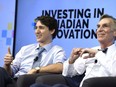 Prime Minister Justin Trudeau gives a thumbs up as he participates in an an armchair discussion with Bill Nye, right, highlighting Budget 2018's investments in Canadian innovation at the University of Ottawa in Ottawa on Tuesday, March 6, 2018.