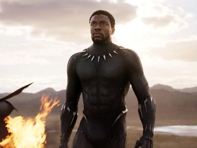 This image released by Disney and Marvel Studios' shows Chadwick Boseman in a scene from "Black Panther."