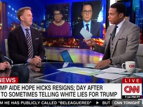 In this screenshot, CNN host Don Lemon claims Fox News didn't cover the resignation of White House Communications Director Hope Hicks.