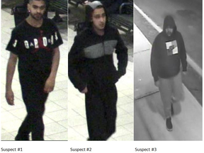Peel Regional Police are looking for three men in connection with the beating of an autistic man at Square One bus terminal on Tuesday, March 13, 2018.