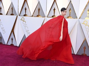 Sofia Carson arrives at the Oscars on Sunday, March 4, 2018, at the Dolby Theatre in Los Angeles.