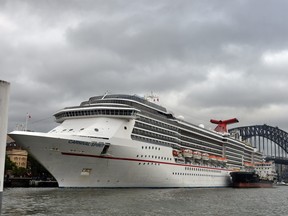 The cruise ship Carnival Spirit is seen docked in Sydney Harbour in this April 22, 2015 file photo.  (PETER PARKS/AFP/Getty Images)