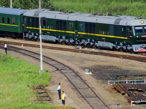 FILE - In this Aug. 30, 2010, file photo, a train believed to be carrying then North Korean leader Kim Jong Il moves past Dongjingcheng, Heilongjiang province, China. (Kyodo News via AP, File)