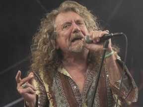 In this June 28, 2014 file photo, Robert Plant performs on the Pyramid main stage at Glastonbury music festival, in England.