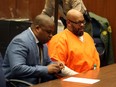 Marion "Suge" Knight (R) and his attorney Thaddeus Culpepper appear in court for a pretrial hearing at the Clara Shortridge Foltz Criminal Justice Center on Feb. 26, 2016 in Los Angeles. (Frederick M. Brown/Getty Images)