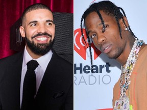 Drake, left, and Travis Scott. (Getty Images file photos)
