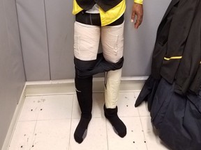 U.S. Customs and Border Protection at New York's Kennedy Airport say they discovered packages of cocaine taped to the legs of Fly Jamaica Airways crew member Hugh Hall on Mar. 17, 2018 in New York City.