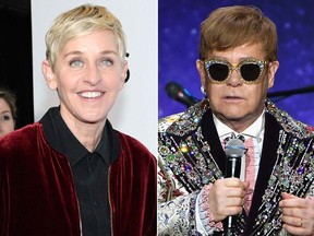 Ellen DeGeneres and Elton John. (Kevork Djansezian and Dimitrios Kambouris/Getty Images)