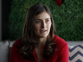 In this Thursday, Oct. 26, 2017 file photo, Sauber driver Tatiana Calderon talks during an interview in Mexico City.