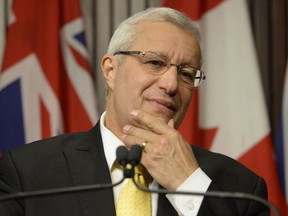 Ontario PC party interim leader Vic Fedeli speaks after a caucus meeting at Queen's Park in Toronto on Friday, January 26, 2018.