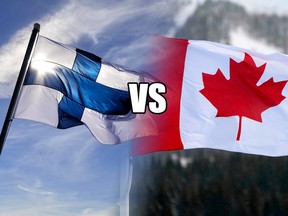 The Finnish and Canadian flags.