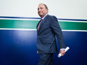 NHL Commissioner Gary Bettman arrives to announce the 2019 NHL draft will be held in Vancouver on Feb. 28, 2018
