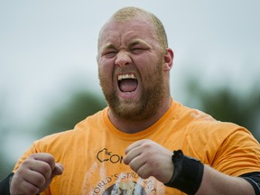Hafthor Bjornsson of Iceland competes at the Circus Medley event during the World's Strongest Man competition at Yalong Bay Cultural Square on August 24, 2013 in Hainan Island, China.