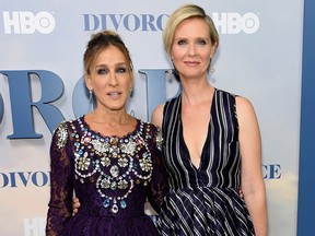 Sarah Jessica Parker and Cynthia Nixon attend the 'Divorce' New York Premiere at SVA Theater on October 4, 2016 in New York City. (Photo by Jamie McCarthy/Getty Images)