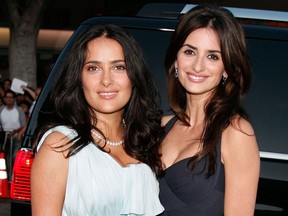 Actresses Salma Hayek and Penelope Cruz arrive on the red carpet at the Los Angeles Premiere of 'Vicky Cristina Barcelona' at the Mann Village Theatre on August 4, 2008 in Westwood, California.