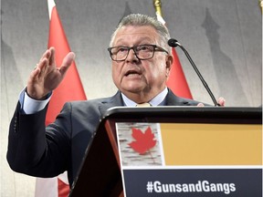 Minister of Public Safety and Emergency Preparedness Ralph Goodale speaks during a press conference at the Summit on Gun and Gang Violence in Ottawa on Wednesday, March 7, 2018. THE CANADIAN PRESS/Justin Tang