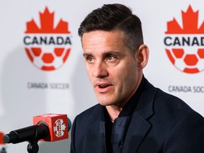 Canada men's national soccer team newly-announced coach John Herdman speaks at a press conference at BMO Field on Feb. 26, 2018
