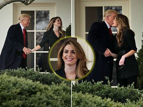 U.S. President Donald Trump is seen with outgoing communications director Hope Hicks on her last day of work at the White House on March 29, 2018.  (MANDEL NGAN/AFP/Getty Images)