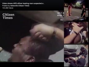 (Video screenshots of Asheville, N.C., Police Department body cam footage)