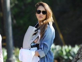 Jessica Alba goes to Coldwater Canyon Park with her three children Honor, Haven, and baby Hayes.