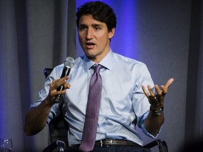Prime Minister Justin Trudeau speaks at the Women in the World Summit in Toronto, on Sept. 11, 2017.