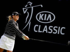 Cristie Kerr tees off the 1st hole during Round Three of the LPGA KIA CLASSIC at the Park Hyatt Aviara golf course on March 24, 2018 in Carlsbad, Calif. (Donald Miralle/Getty Images)