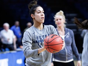Connecticut's Kia Nurse shoots the ball during practice at the NCAA women's college basketball tournament on March 23, 2018