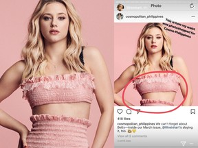 Riverdale's Lili Reinhart has called out Cosmopolitan Philippines for Photoshopping an image of her waist to appear slimmer. (INSTAGRAM/LILI REINHART)