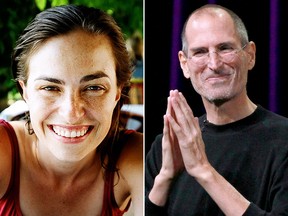 Lisa Brennan-Jobs and her late father Steve Jobs are seen in a combination shot. (Wikimedia Commons/Lisa Brennan-Jobs/HO/Justin Sullivan/Getty Images)