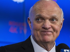 Toronto Maple Leaf GM, Lou Lamoriello, talks with the media in the media centre at the Air Canada Centre in Toronto on Tuesday April 25, 2017. (Craig Robertson/Toronto Sun/Postmedia Network)