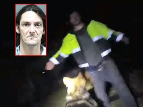Body camera video shows Leland O'Malley allegedly biting a K-9. (Racine County Sheriff's Office)