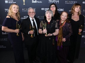 The cast and crew of Maudie, winner of the Screen Award for Best Motion Picture pose backstage at the Canadian Screen Awards in Toronto on Sunday, March 11, 2018. THE CANADIAN PRESS/Peter Power