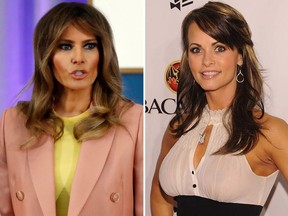 First lady Melania Trump (left) and former Playboy Playmate Karen McDougal are seen in a combination shot. (AP Photo/Jacquelyn Martin/Dimitrios Kambouris/Getty Images for Playboy)