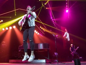 Hedley lead singer Jacob Hoggard performs during the band's final concert of their current tour in Kelowna, B.C. on Friday, March 23, 2018.