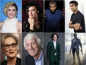 (Clockwise from top left) Greta Gerwig; Rachel Morrison; Jordan Peele; Kumail Nanjiani; Logan; Timothée Chalamet; Roger Deakins and Meryl Streep.