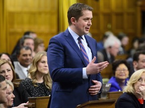 Conservative Leader Andrew Scheer stands during question period in the House of Commons on Parliament Hill in Ottawa on Wednesday, March 21, 2018. THE CANADIAN PRESS/Sean Kilpatrick