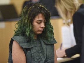 Emily Javier is accused of trying to kill her boyfriend with a samurai sword.  (Ariane Kunze/The Columbian via AP)