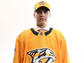 Eeli Tolvanen poses for a portrait after being selected 30th overall by the Nashville Predators during the 2017 NHL Draft at the United Center on June 23, 2017