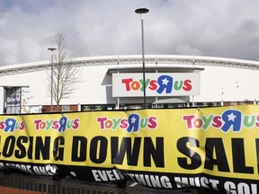 Toys R Us Canada says it's conducting business as usual amid reports that its U.S. counterpart is preparing to liquidate operations in the United States. A branch of Toys R Us at St Andrews retail park in Birmingham, England, displays a closing down sale banner on February 27, 2018.