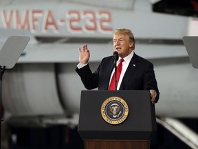 President Donald Trump speaks at Marine Corps Air Station Miramar, in San Diego, Tuesday, March 13, 2018.