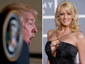 U.S. President Donald Trump  and porn star Stormy Daniels are seen in this combination shot. (AP Photos/Andrew Harnik/Matt Sayles)